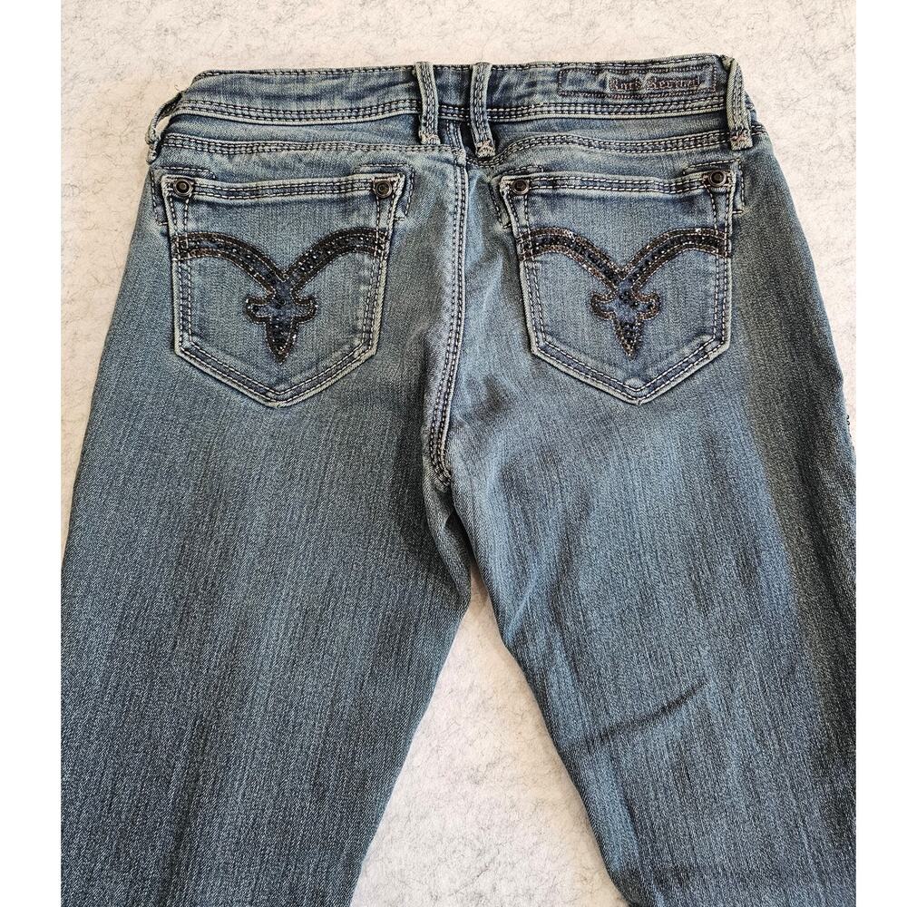 Rock Revival Lexi Super Skinny Jeans Dark Wash Sequin Fleur-De-Lis Bling, Sz 25